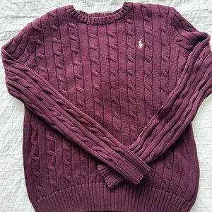 Ralph Lauren Burgundy Cable Knit Sweater with Embroidered Pony
